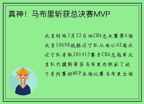 真神！马布里斩获总决赛MVP