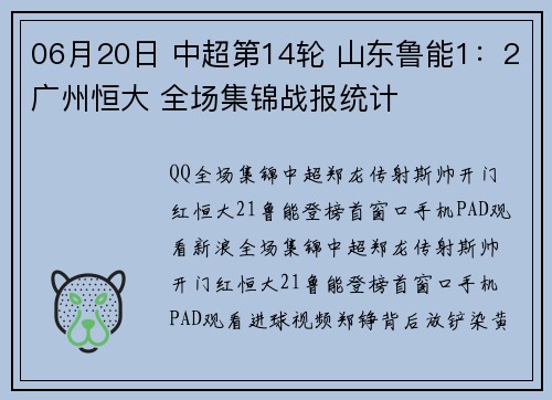 06月20日 中超第14轮 山东鲁能1：2广州恒大 全场集锦战报统计